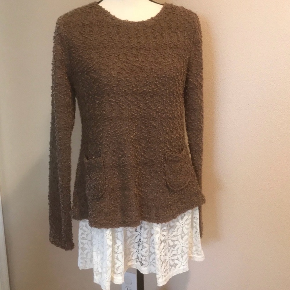 - A’reve (Anthro) Knobby Knit Lace Sweater.
